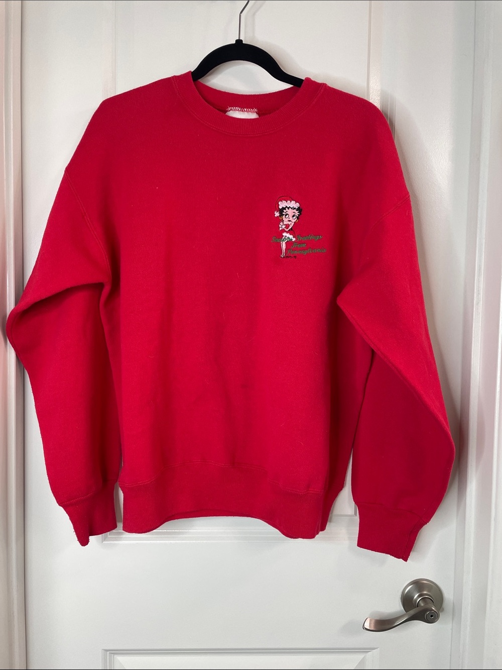 Hanes Red Crewneck Sweatshirt with Betty Boop Embroidery